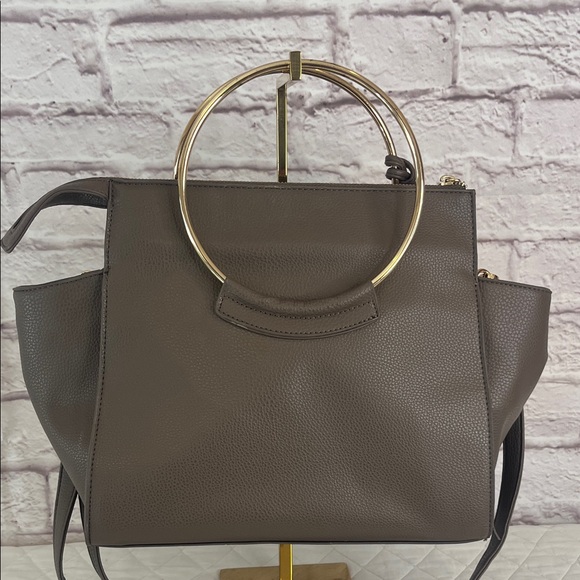 Bebe Brown Satchel with Gold Ring Handles - Picture 4 of 11